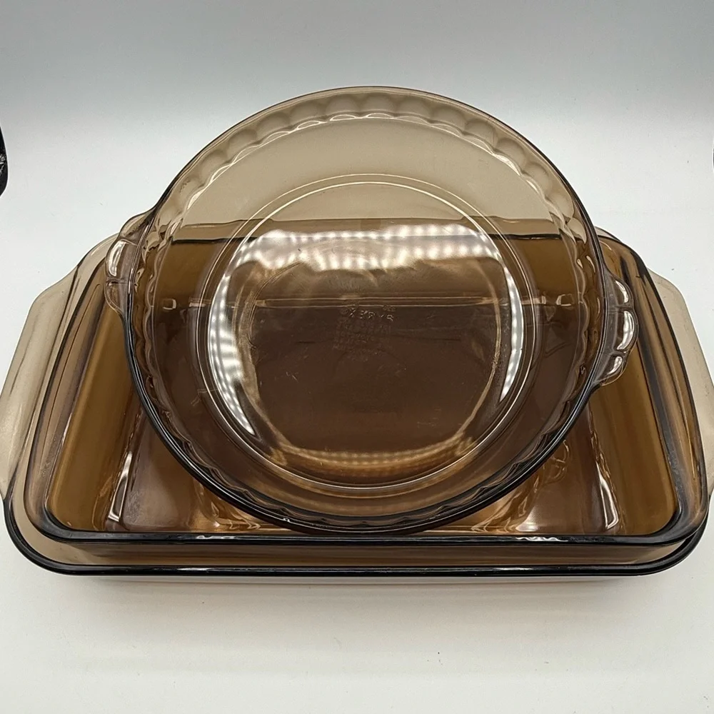 Vintage Pyrex Amber Glass Bakeware Set | 9x13, 8x8 & Pie Plate | Retro Kitchen
